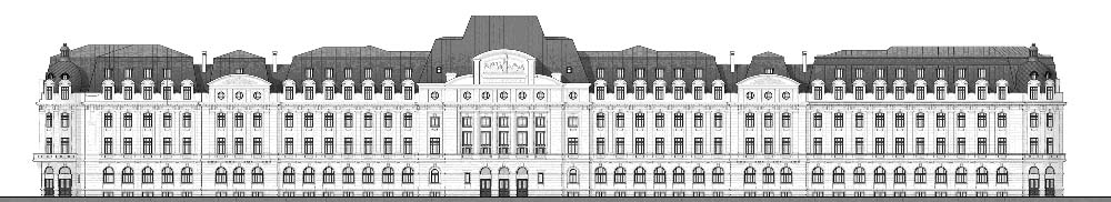 Propunere plan fațadă – Palatul Universității din București (proiecție constructor)